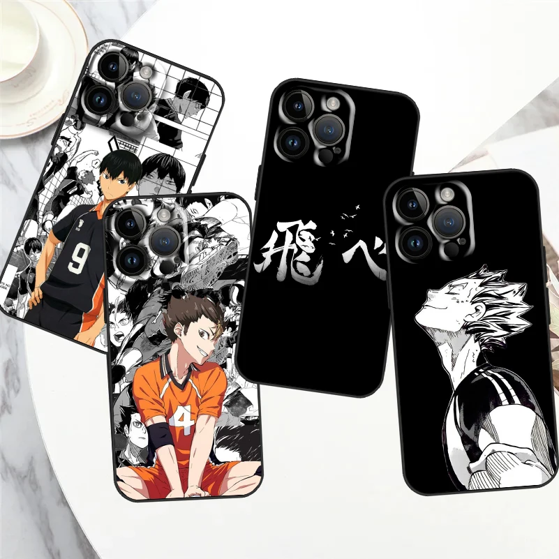 Anime Haikyuu Boy para Apple iPhone 15 14 13 12 11 XS XR X 8 7 Pro Max Plus Mini funda de teléfono negra suave a prueba de golpes