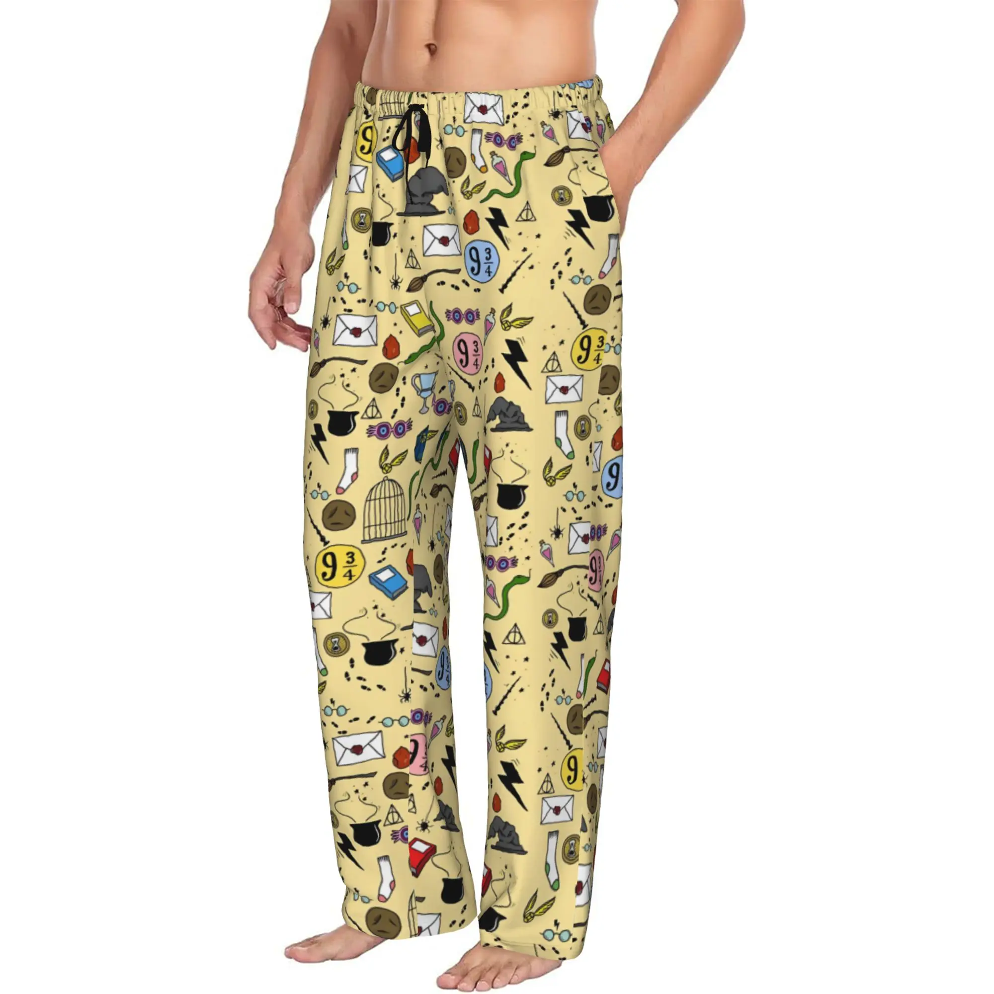 Pantalones de Pijama Personalizados para Hombre, Estilo Harry Potter, con Estampado de Película, Pantalones para Dormir con Bolsillos