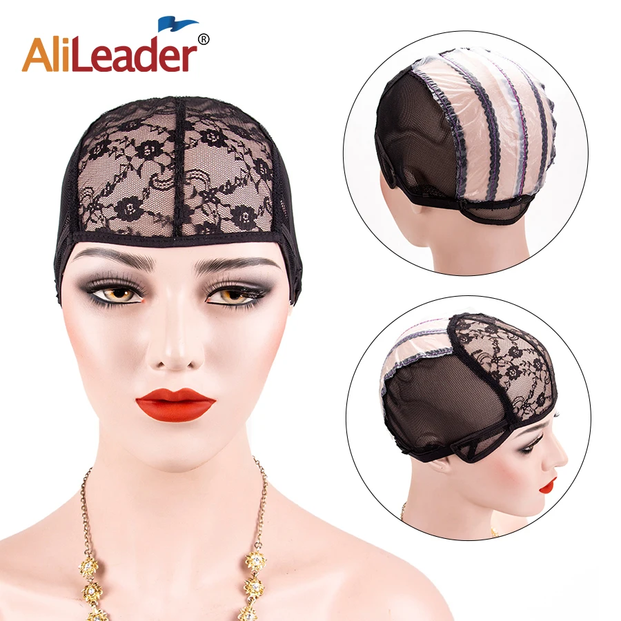 

Alileader 5Pcs Black Beige Lace Wig Caps With Gummed Paper Adjustable Straps Swiss Lace Hairnet For Women Easy Weaving Wig Caps