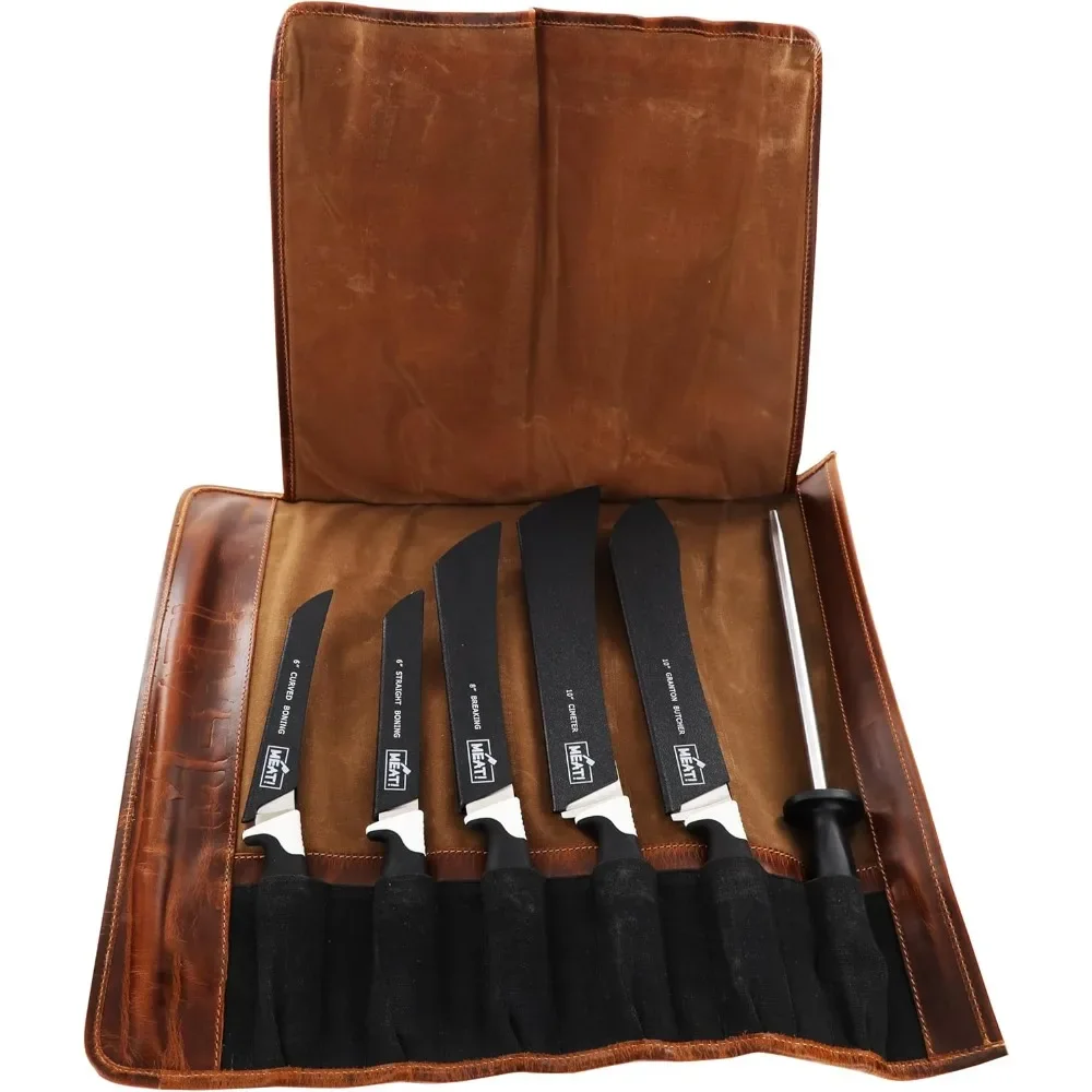 

Butcher Knife Rollup in Waxed Canvas & Leather, Knife Storage for Up to 6 Knives, Durable & Stylish Knife Organizer, for Chefs