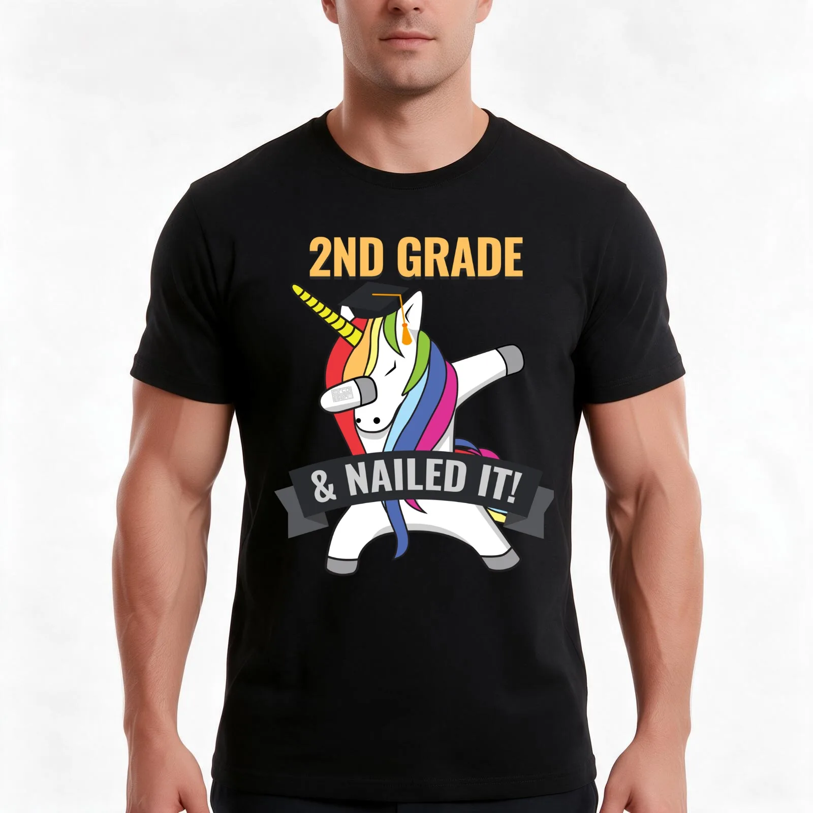 2ND GRADE Nailed It Unicorn Dabbing Graduation T-Shirt, Summer Casual Cotton Tee, Oversized Streetwear Tops, Unisex Men Women