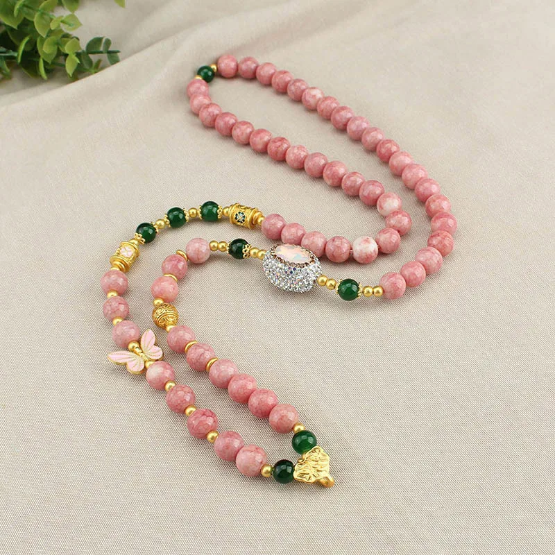 Tangka Anhänger Glas Imitation Amethyst Rosa Perle Frauen Mode Universal Haken Kette Halsketten Schmuck – Detail 6