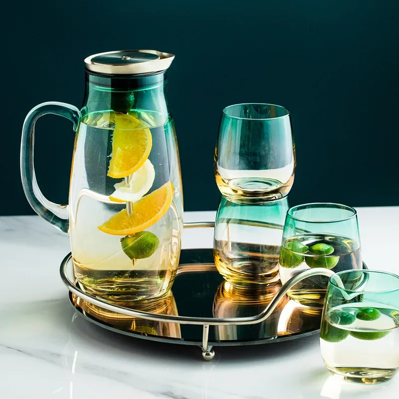 LingAo-European Light Luxury Water Cup Set, Nordic Ins Water Bottle, Household Camellia Cold Kettle, Glass, Summer Cool Kettle