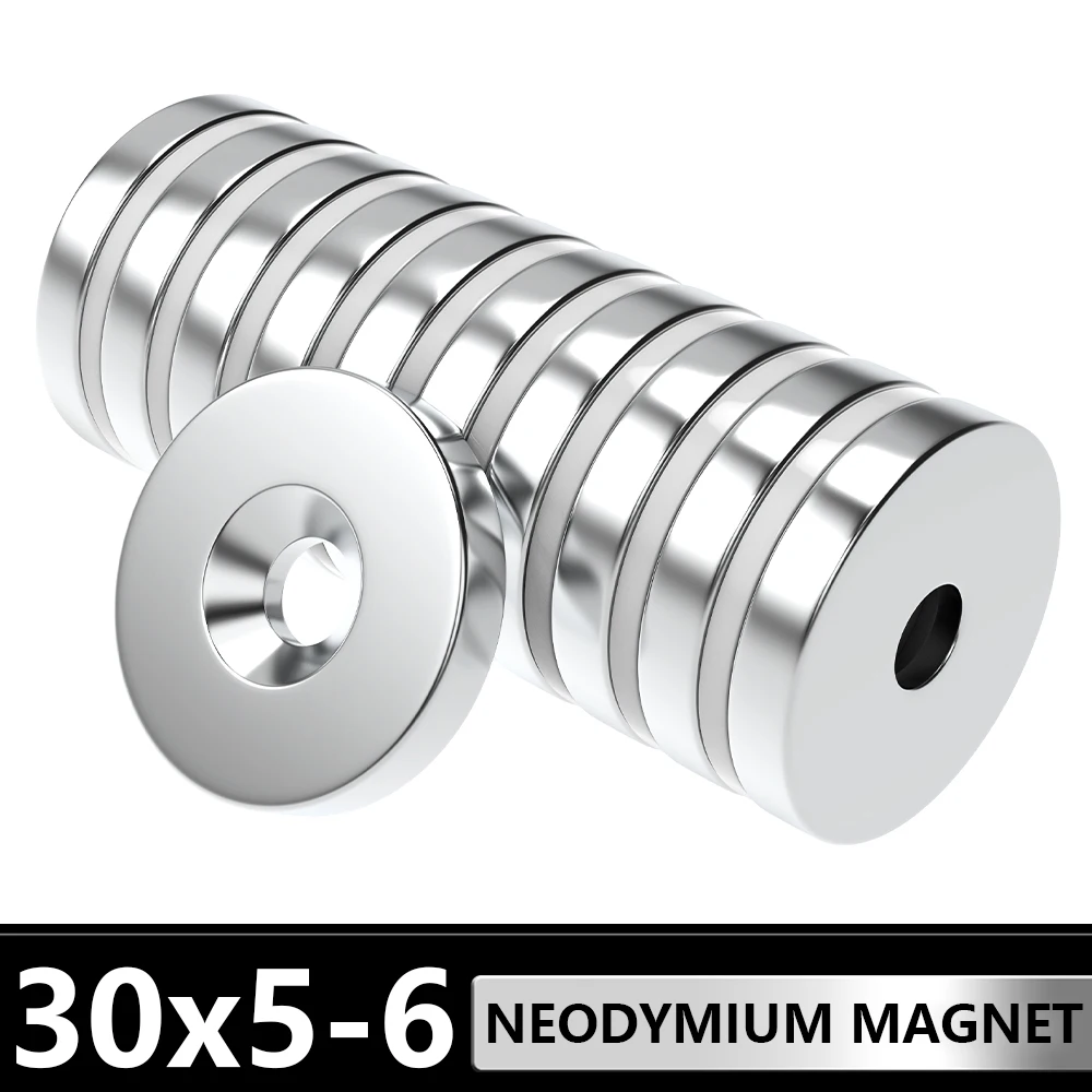 

1~40Pcs Round Magnet With hole 30x5-6mm N35 NdFeB Super Powerful Neodymium Magnets Strong Permanent Magnetic imanes 30x5hole6