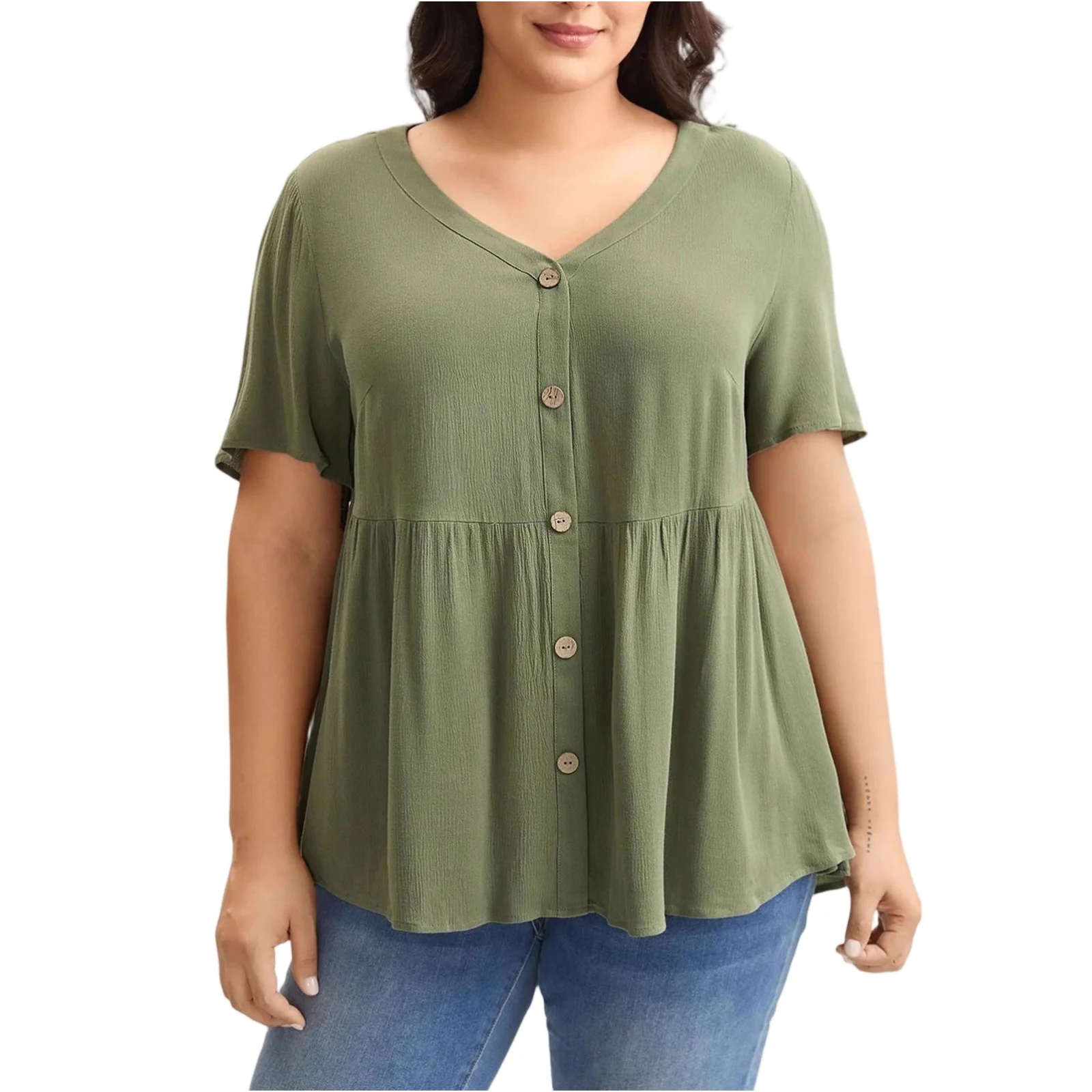 

Женский топ с короткими рукавами больших размеров, простые однобортные топы свободного кроя с v-образным вырезом, свободная и удобная летняя футболка