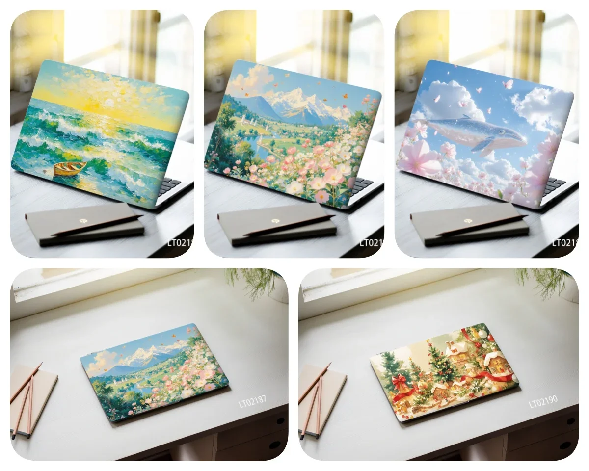 2 Pcs 15.07x10.82 Inch Oil Painting Flowers Laptop Skin Stickers , PVC Waterproof Decal for Notebook Floral Computer Decoration