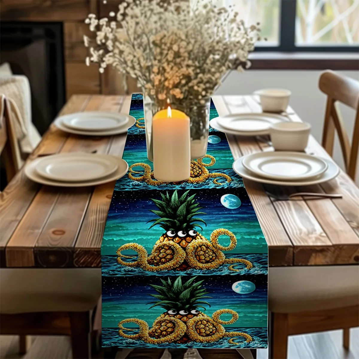 print table runner Pineapple Octopus Surreal Style Long cloth For Birthday,Wedding Bridal Shower Party Decor,Shower Party Suppli