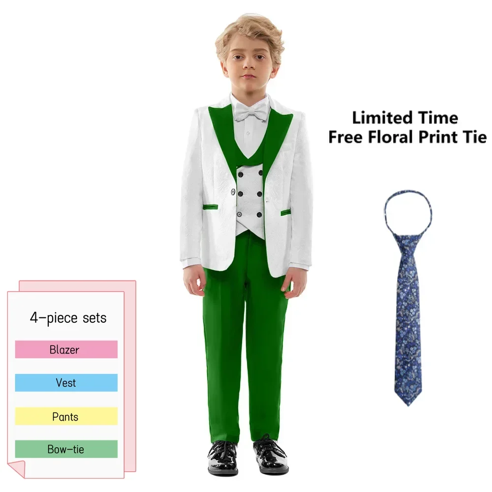Children Formal Wedding Suit Kids Jacket Pants Bow Tie Dress Boy Birthday Suit Children Graduation With  Free Floral Necktie