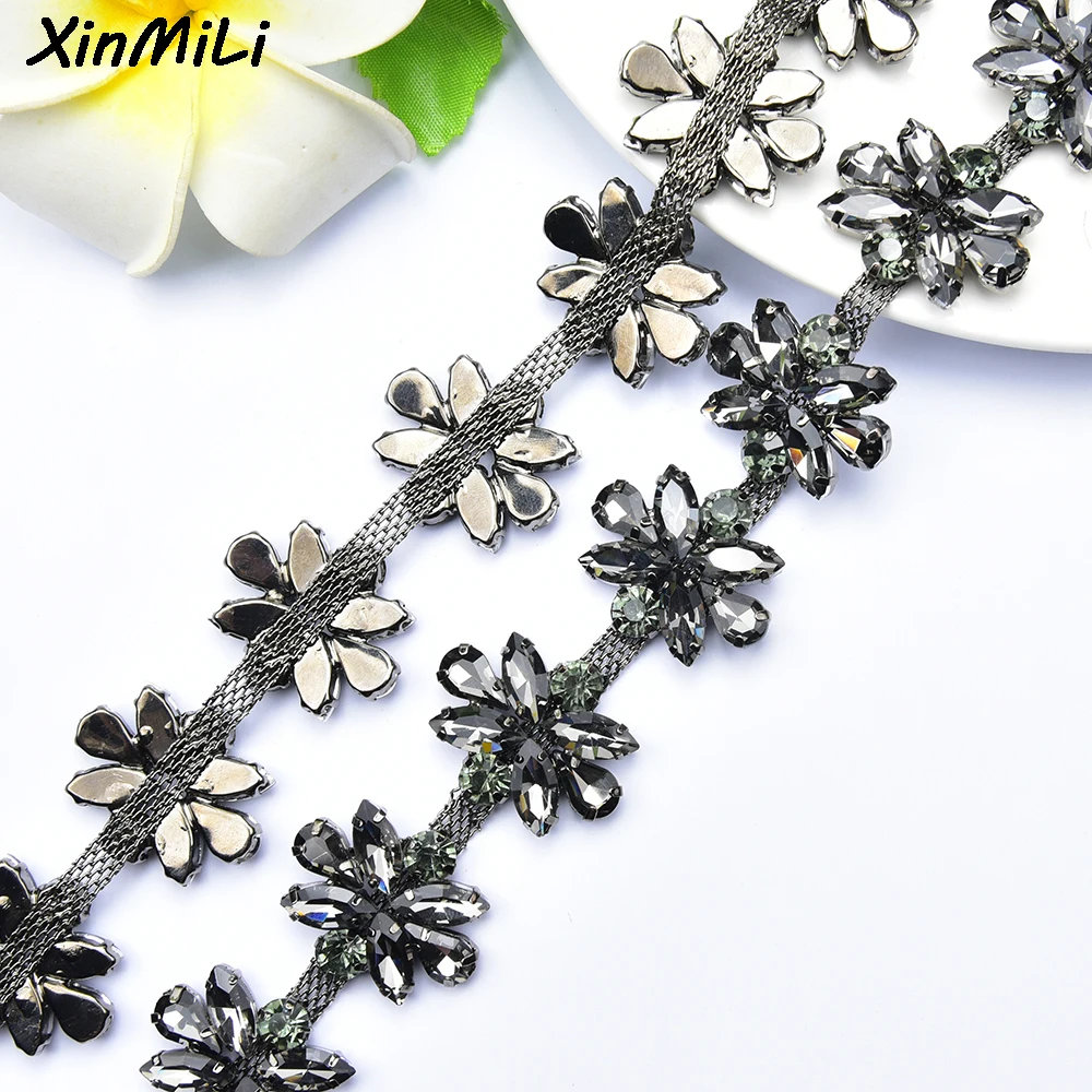 Welding Glass Horse Eye Crystal Chain Dress Decoration Rhinestone Applique Flower Trim Sew on Garment Shoes Jewelry Accessories