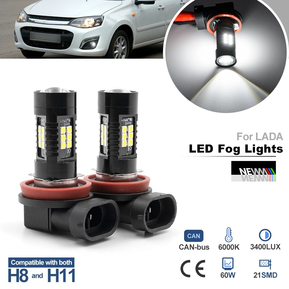 2Pcs LED H8 H11 Fog Light Bulbs for LADA KALINA II 2192 Hatchback Estate NIVA Mk2 2123 Canbus Headlamps Auto Driving Lamps