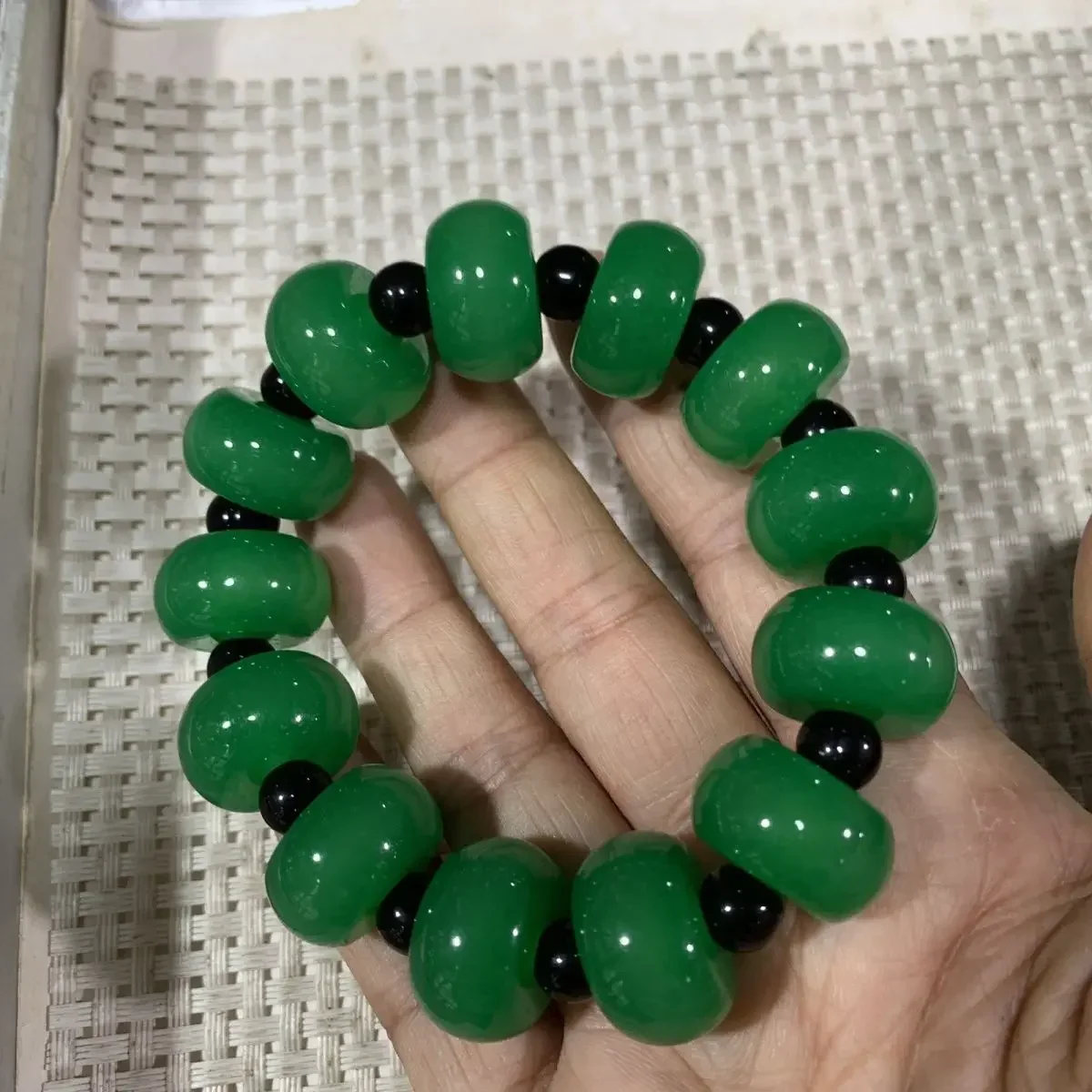 Natural genuine abacus bead bracelet full green dry blue Tielongsheng bracelet men's and women's jade bracelet.