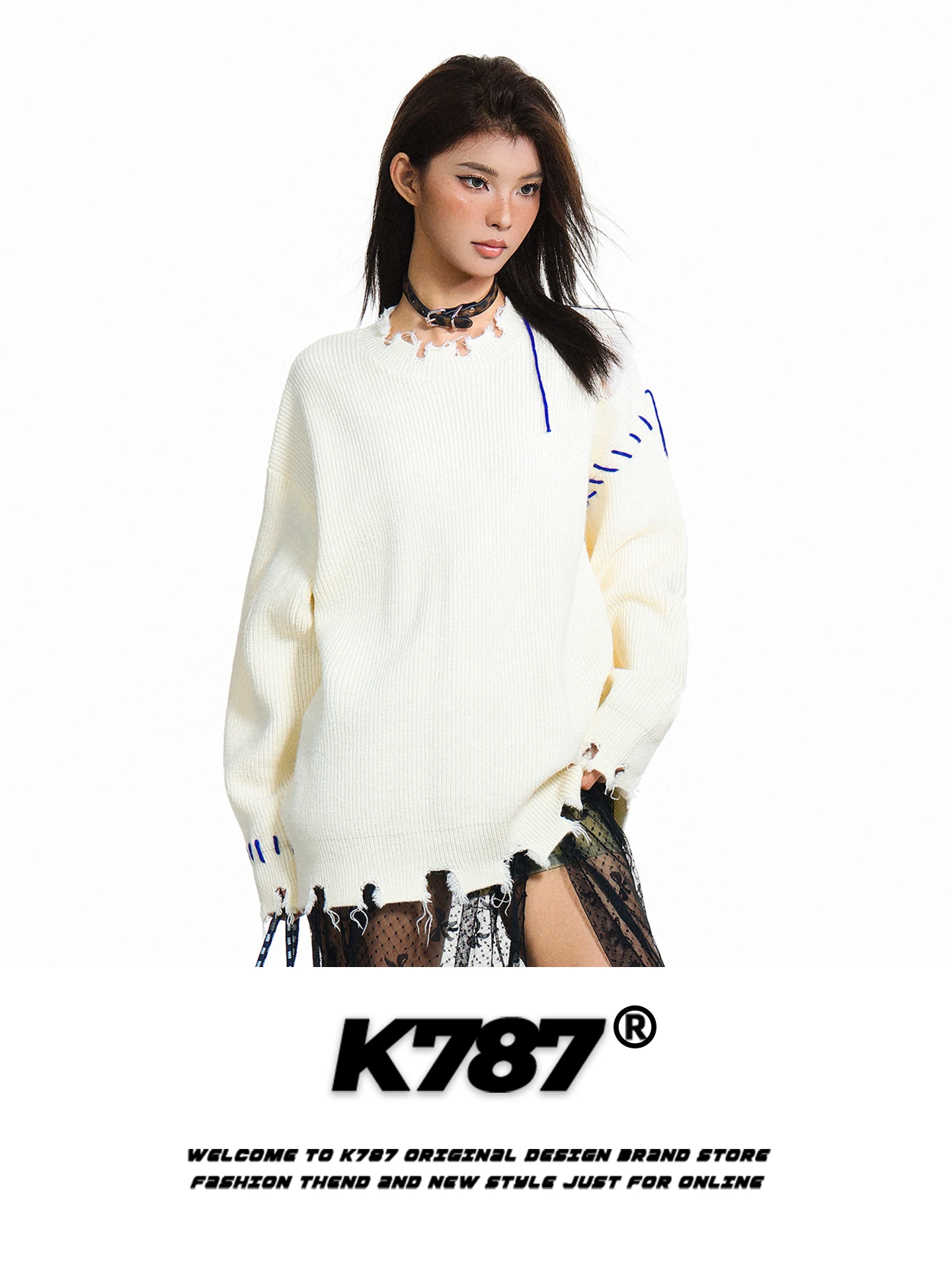 

Вязаный свитер K787 в американском ретро-стиле с вышитыми буквами, универсальный, в японском стиле, модный брендовый свитер-оверсайз