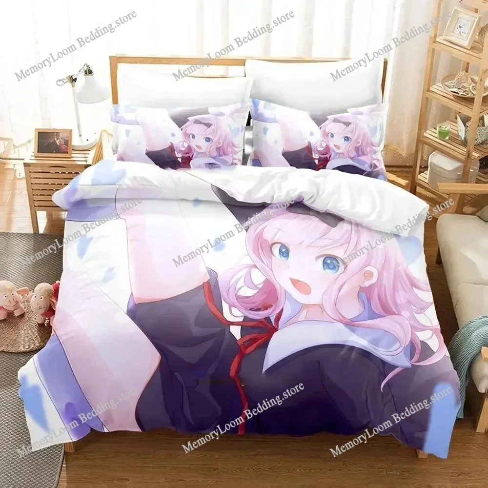 Kaguya-Sama Love Is War Cute Bedding Set Cartoon Anime Adult Kid Bedroom Soft Duvet Cover 3D Print Vibrant Kawaii Anime Cozy Set