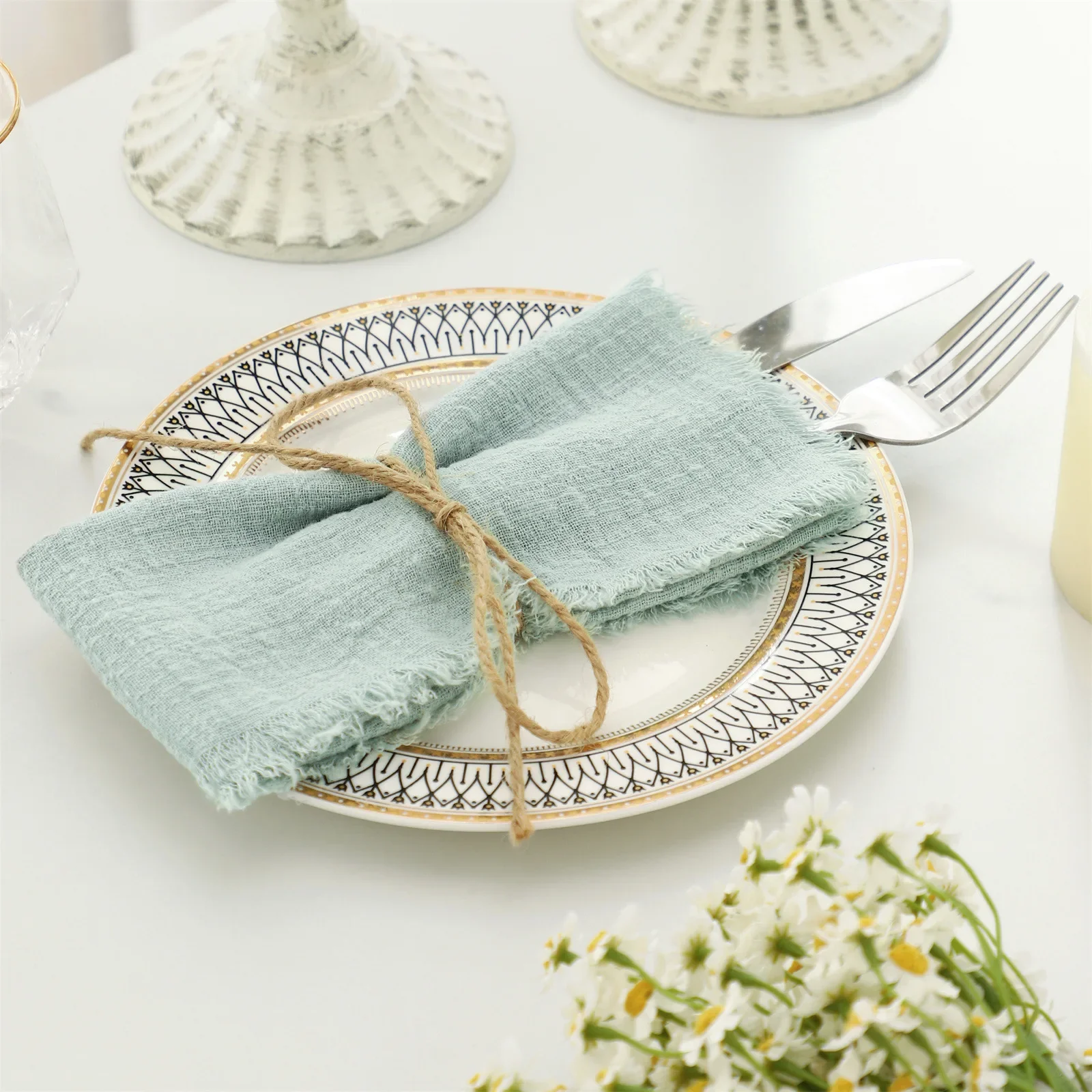 10pcs 40 X 40cm Soft Square Cotton Cloth Napkin Handmade Cloth Napkin with  Rustic Fringe Tea Towel for Dinners Parties Wedding