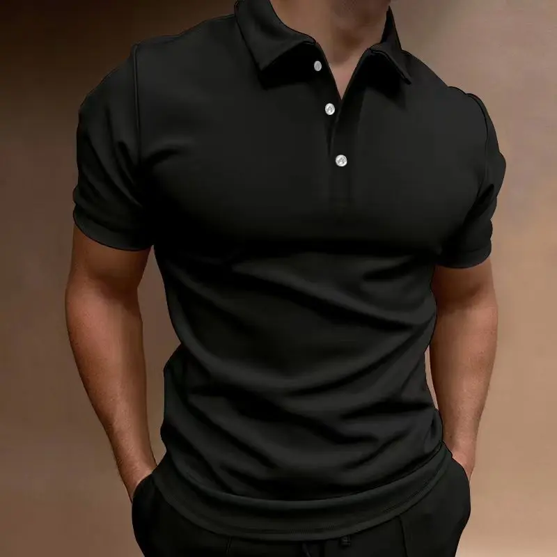 New Summer Men's Classic Street Style daily casual solid color lapel comfortable breathable short-sleeved POLO shirt