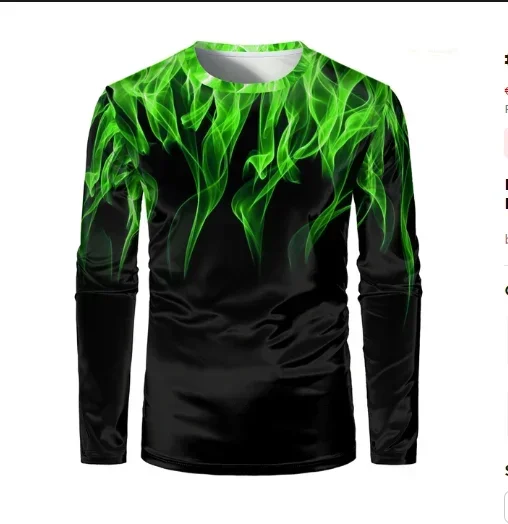 Men Dirt Bike Motocross Jersey Long Sleeve Breathable Quick Dry Mountain Bike Racing Top With Smoke Flame Graphic