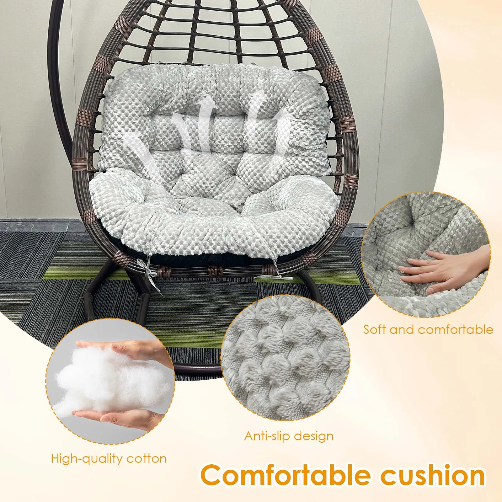 وسادة كرسي هزاز من القطيفة المخملية الدافئة لكرسي الخوص على شكل بيضة وسادة بديلة حديثة مريحة للاستراحة في الأماكن المغلقة