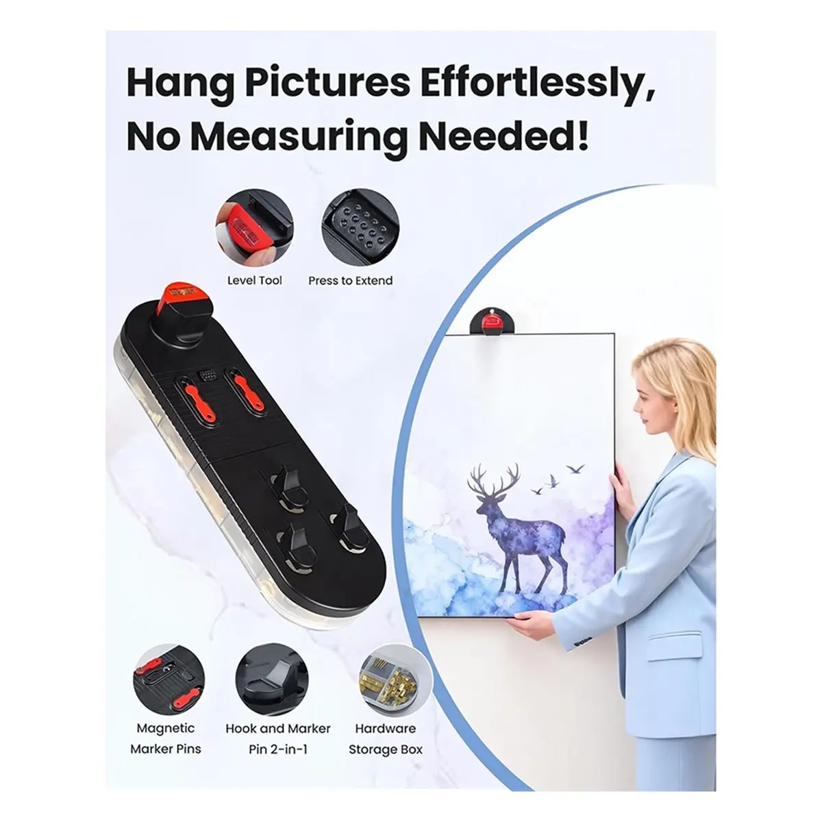 

104-Piece Picture Hanging Tools Kit with Level No Measurement Hanging Tool Set with Level Metal+Plastic