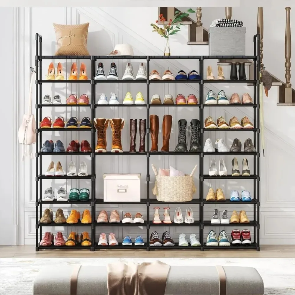 10 Tiers Shoe Rack  DIY Double Row Assembly Shelf Boots Organizer  Footwear Storage Shelves With Hooks Splicing Shoes Cabinet