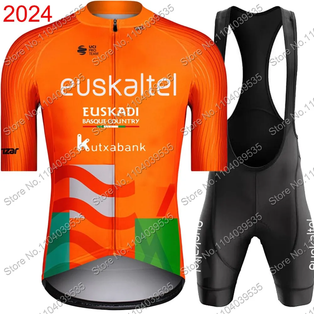 Euskaltel Cycling Jersey 2025 Euskadi Team Men Set Orange Spain Tour Clothing shirt Road Bike Suit Bicycle Bib Shorts MTB Ropa