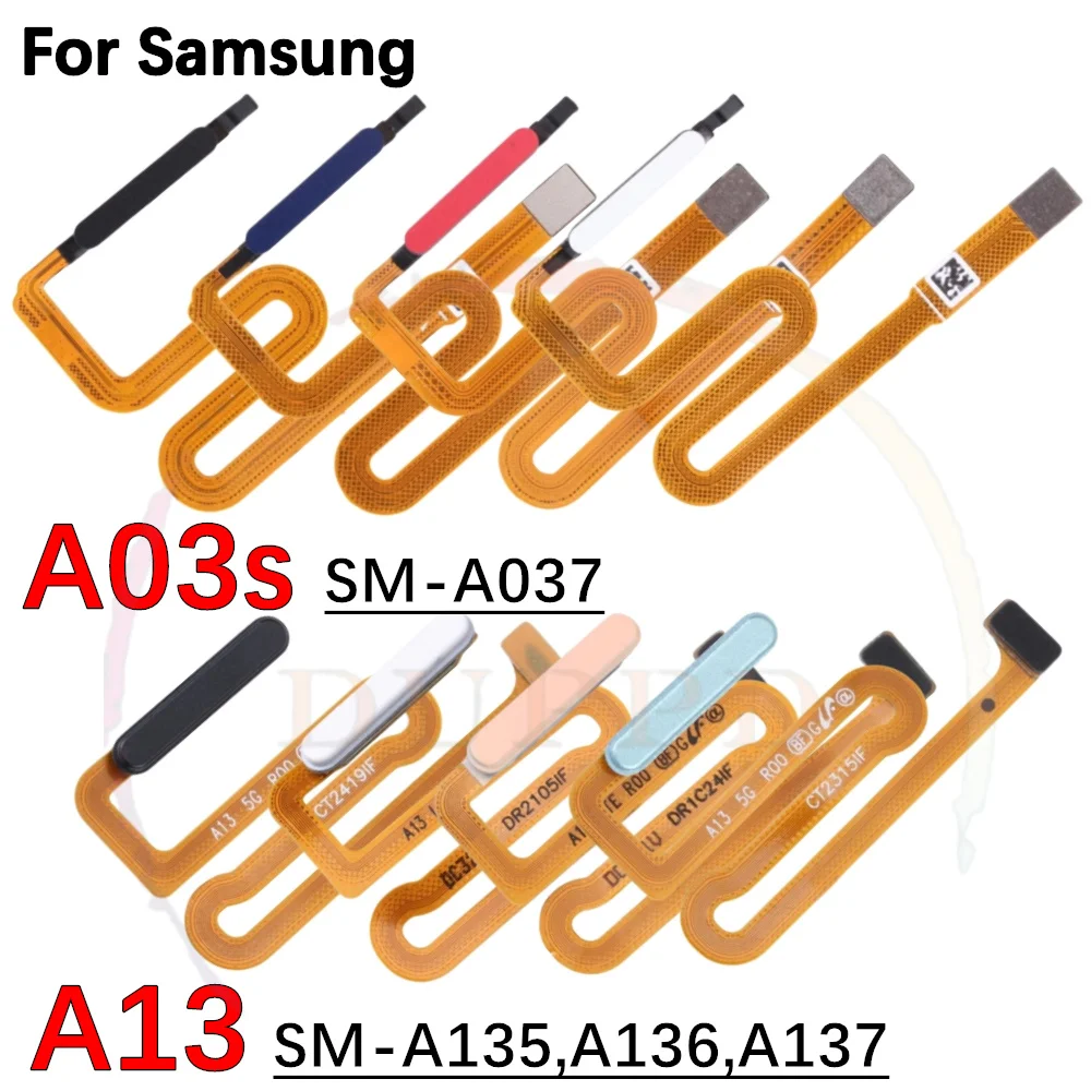 New For Samsung A13 A135 A136 A137 A03s A037 Home Button Fingerprint Sensor Flex With Power Key Button Flex Cable