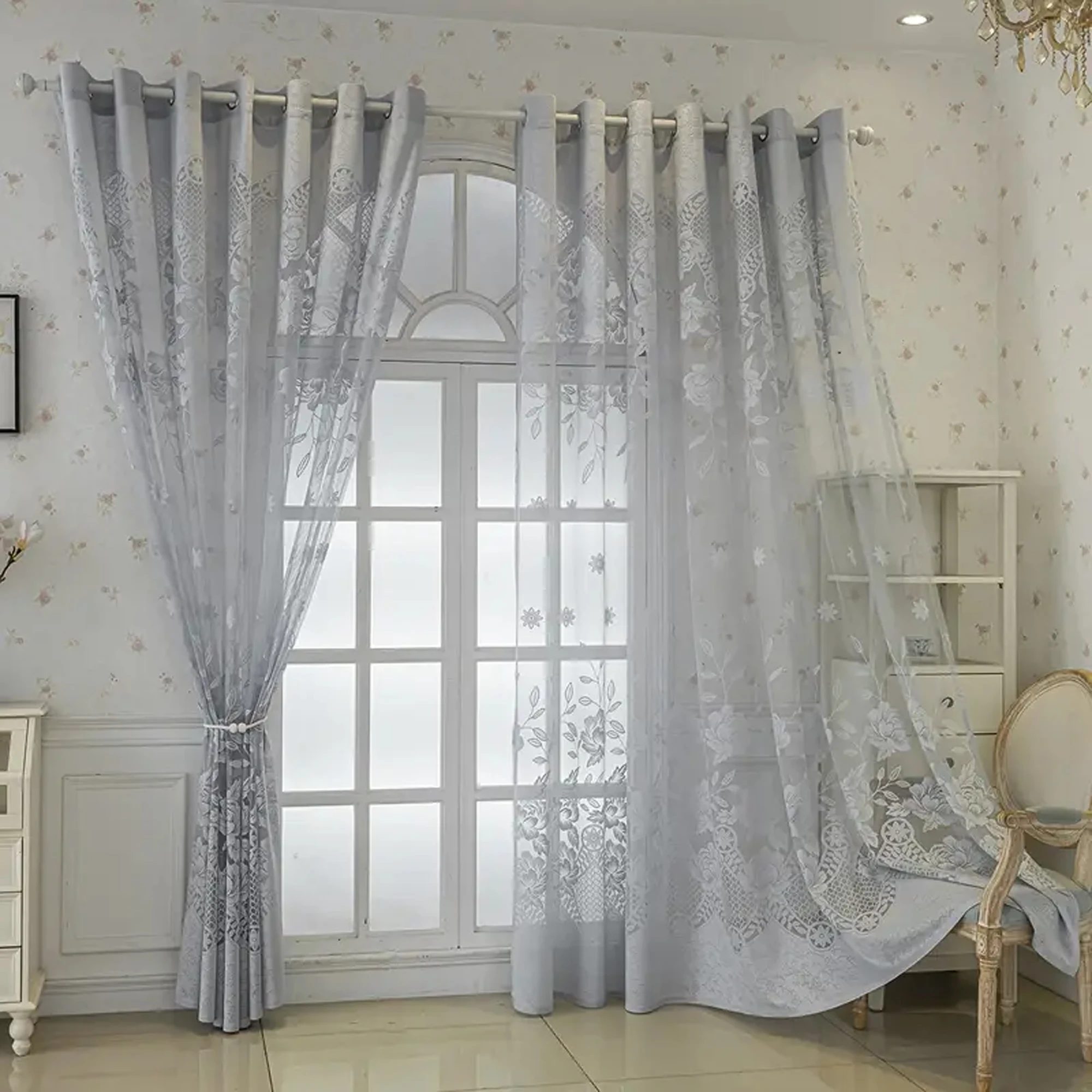 1pc European Blackout Curtains,Thermal Insulated Fabric with Rings at Top,Floral Jacquard Embroidery for Bedroom/living Room