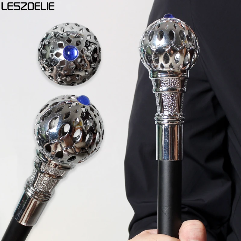 

Bright Silver Diamond Hollow Ball Walking Stick with Royal Blue Rhinestone for Men And Women Party Fashionable Walking Canes