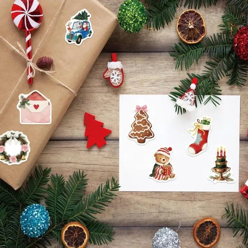 

50 Sheets User Friendly Removable Christmas Sticker Waterproof PVC Texture Decorative Labels for Kids Home Classroom K1KF