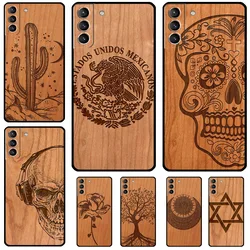 Tree Rose Skull Cactus Wood Case For Samsung Galaxy S24 S22 S23 Ultra Note 20 S9 S10 Note 10 Plus S20 FE S21 FE Cover