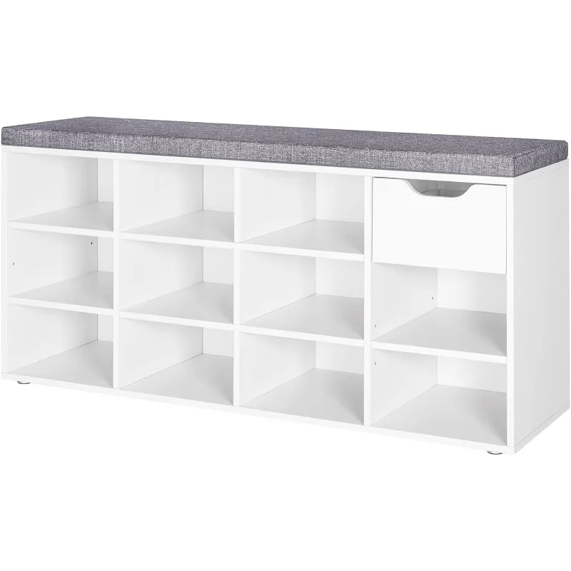 2025 White Shoe Bench, Entryway Storage Bench with Drawer and 11 Cubbies,  Bedroom, Mudroom, Closet and Garage