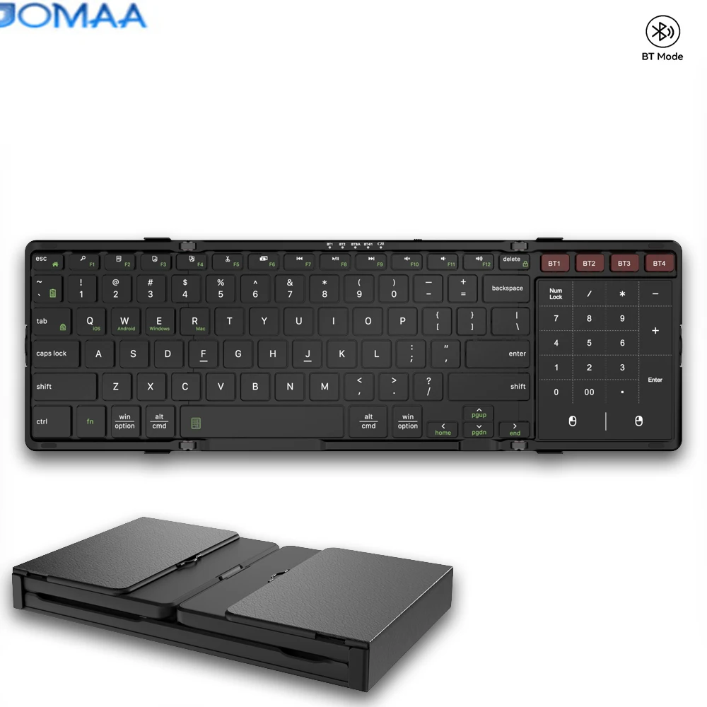 

JOMAA Bluetooth Foldable Keyboard with Touchpad & Number Pad Full Size Wireless Folding Keyboard for iPad Laptop Phone
