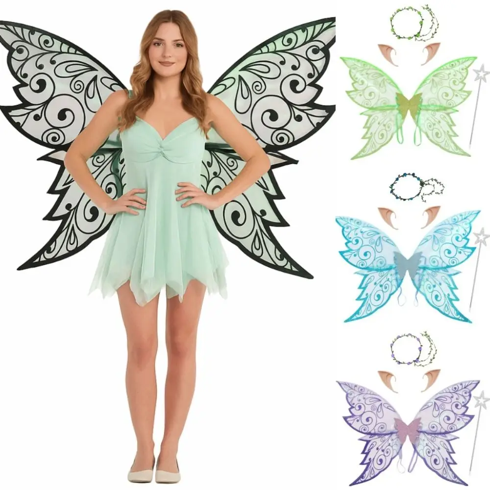 แฟนซีผีเสื้อ Fairy Elf ปีกแต่งตัวกลับตกแต่งฮาโลวีนคอสเพลย์ปาร์ตี้ Props หู Fairy Wand เครื่องแต่งกายปีกหญิง