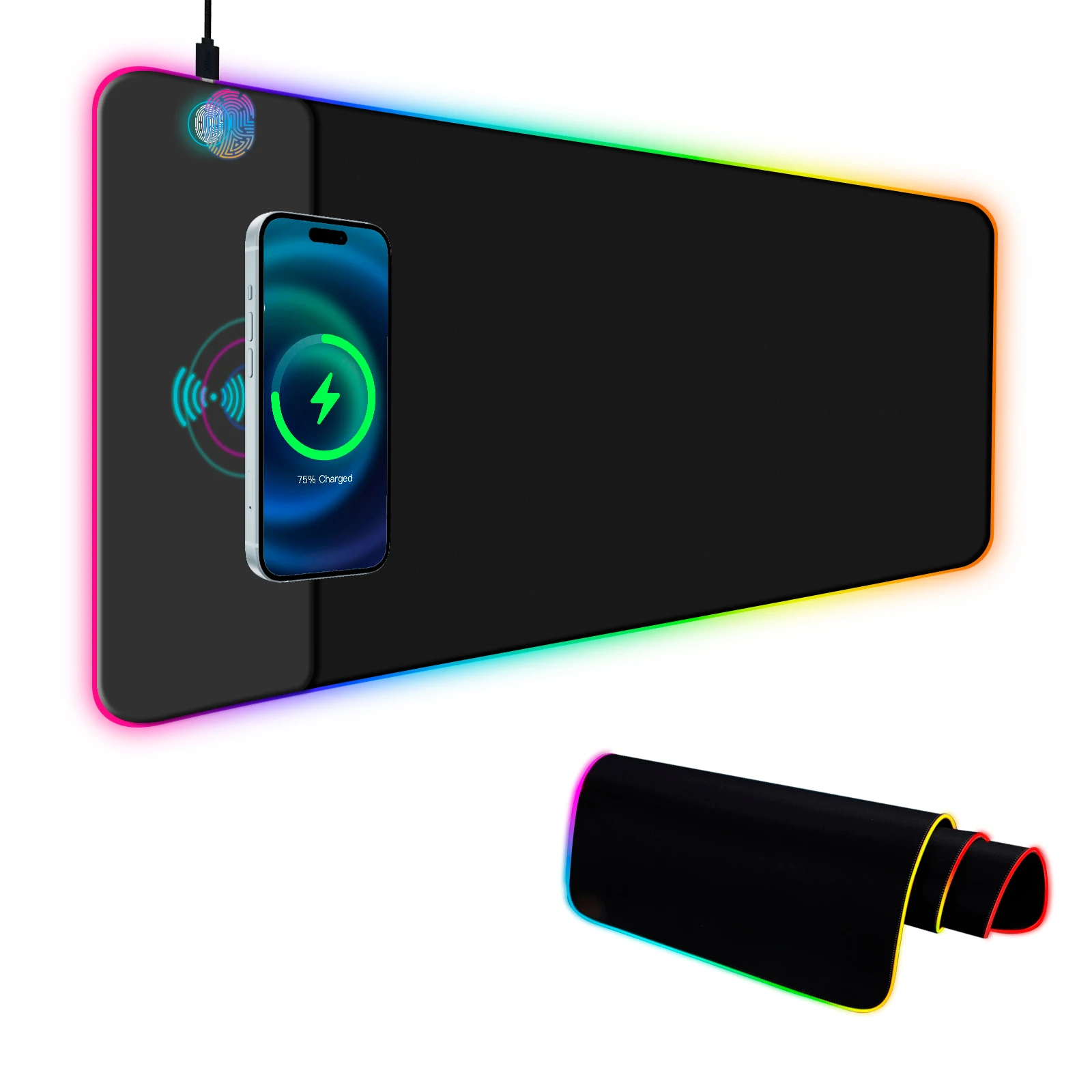 

Wireless Charging Mouse Pad, RGB Gaming Mouse Pad with Light Modes, Magnetic Charging, Waterproof, Desk Pad for Gamer, Black