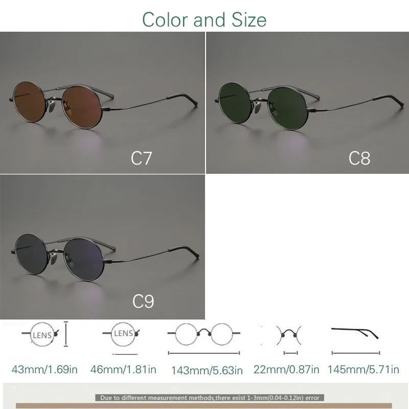 Retro round pure titanium prescription UV400 sunglasses high-quality vintage small circular anti-reflective polarized glasses