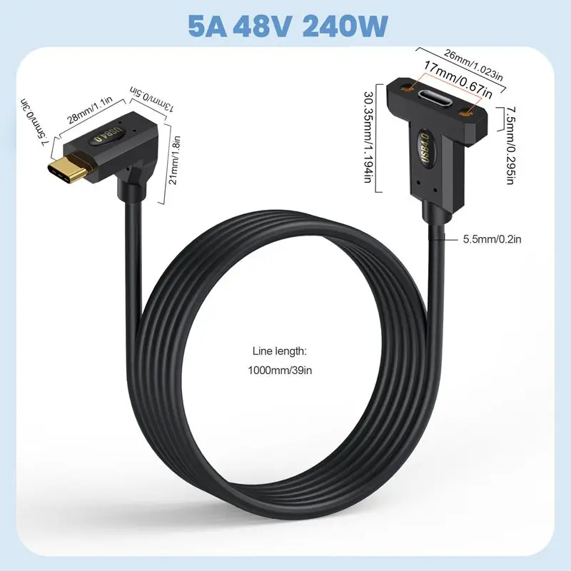 30cm 60cm 1m 2m USB4 Type-C Male to Female with Ear Screw Fixed Panel Extension Cable 8K 60HZ Thunderbolt 4 Multifunctional 240W