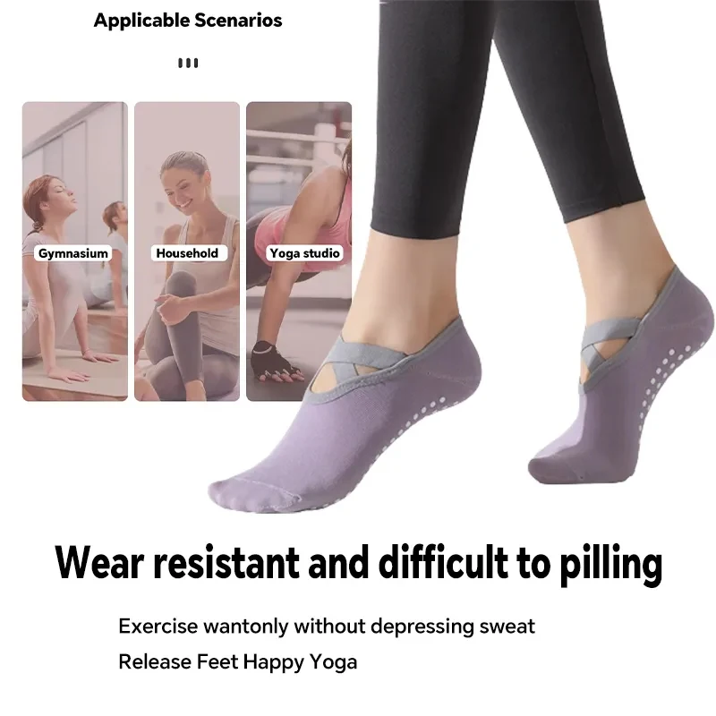 4 pares de calcetines de Yoga para mujer, calcetines antideslizantes de algodón puro para Pilates, sección de vendaje, calcetines tobilleros sin espalda para Yoga, deporte, Ballet y danza