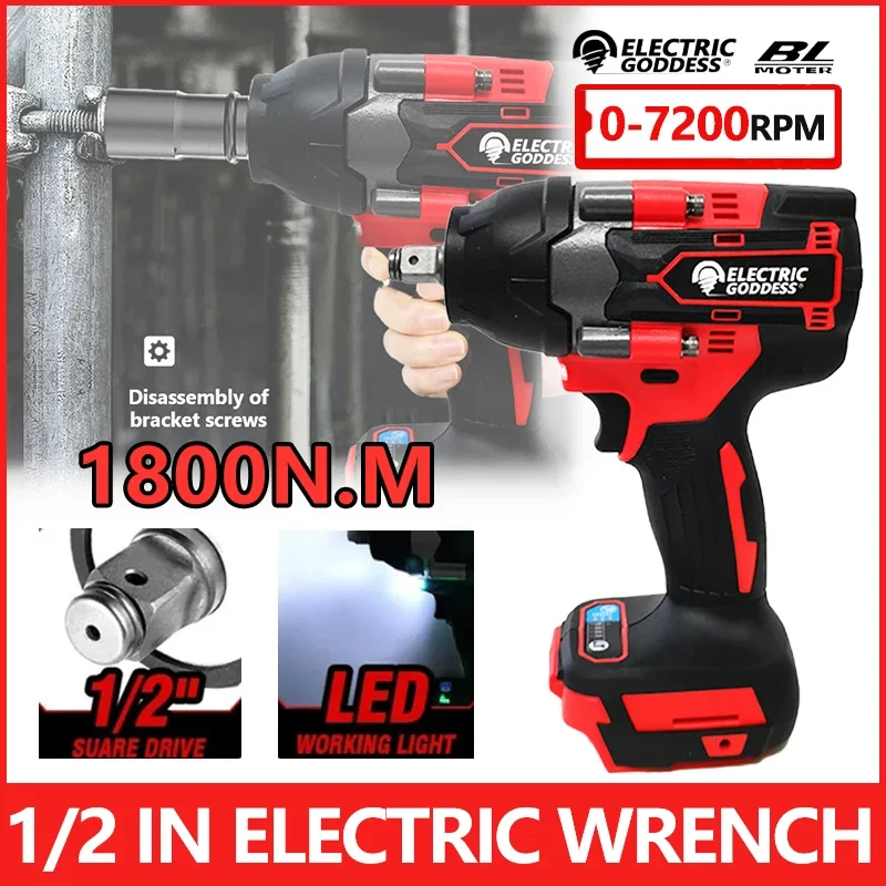 

DTW700 1800 N.M 7200rpm Torque Brushless Electric cordless Impact Wrench 1/2 In Lithium-Ion Battery For Makita 18V Battery