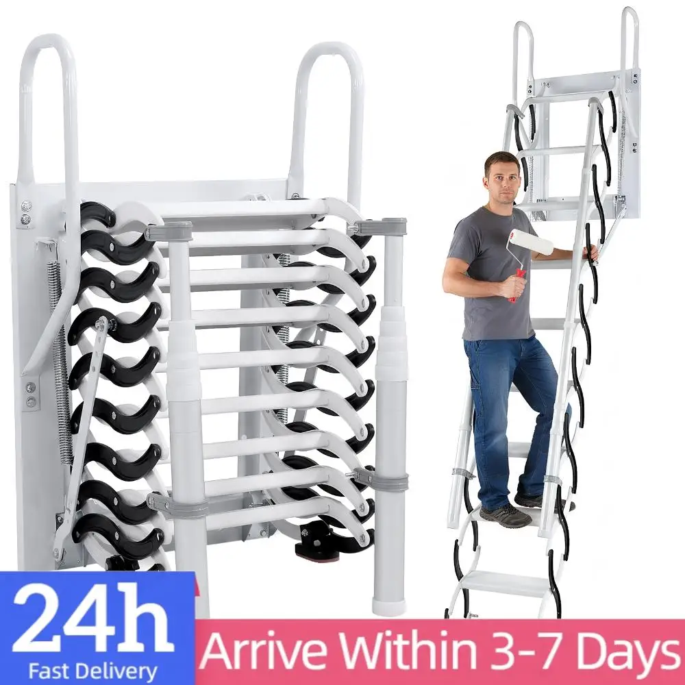 

Складная лестница-стремянка 9/11 ступеней, настенная, телескопическая, с 2 поручнями, для мансарды, склада, подвала