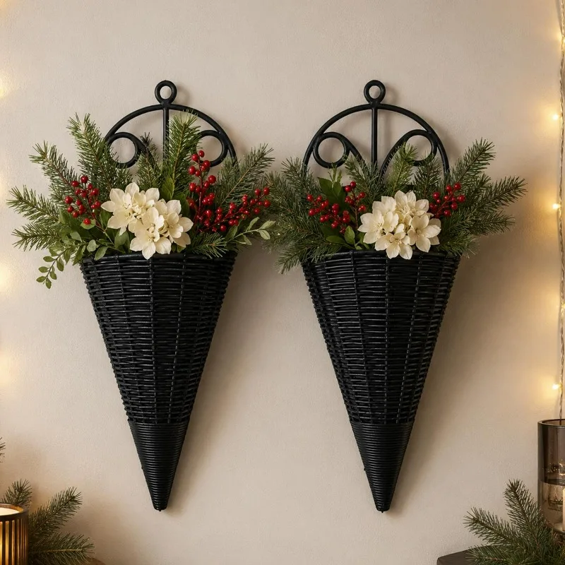 Integrated Tapered Wall Hanging Flower Basket Vintage Conical Wall-Mounted Flower Baskets Home Indoor Gardening Pots Accessories