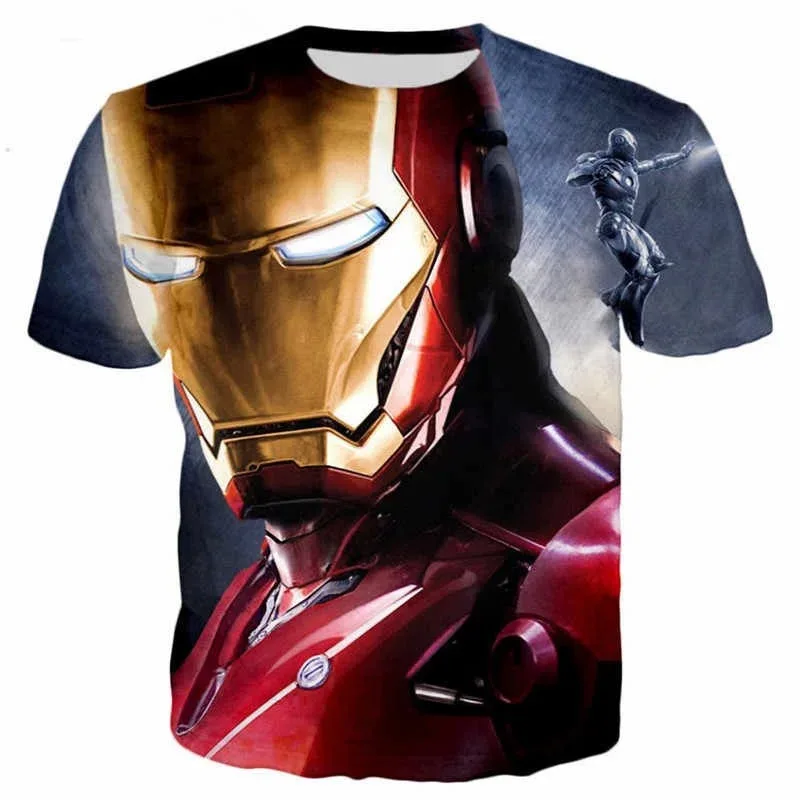 

Men's Sports Speed Drying Iron Man T-shirt Summer Avengers Printed Short Sleeve Marvel Superhero Theme Breathable and Sweatproof