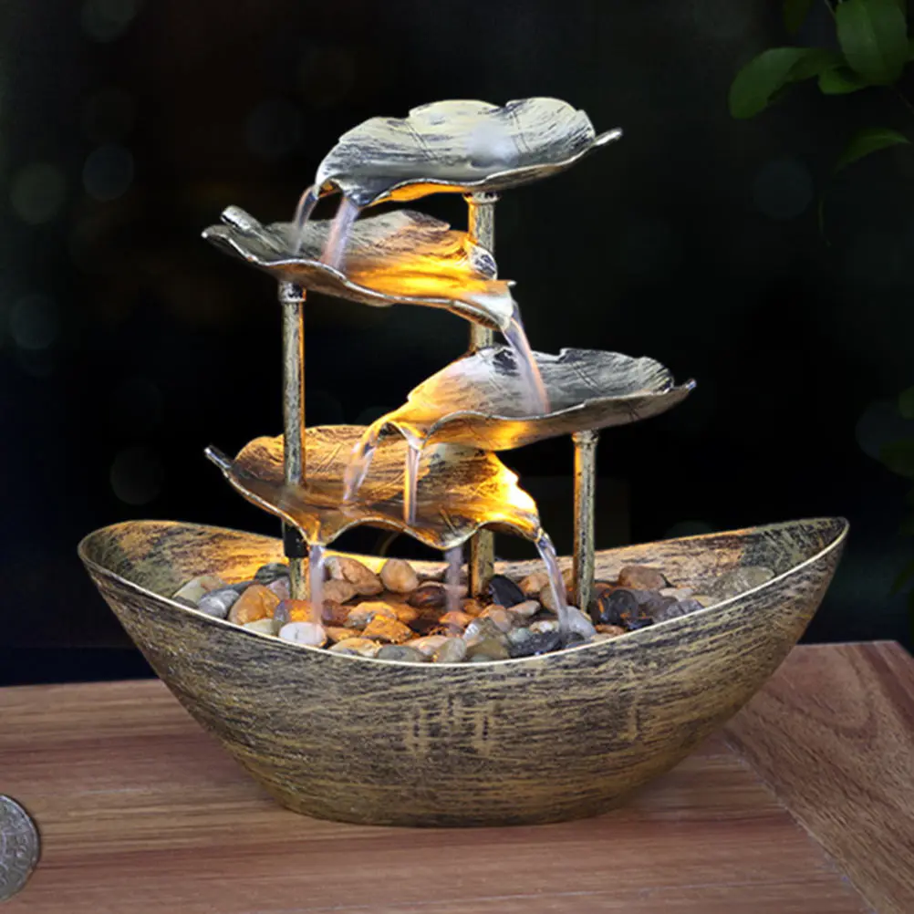 Lotus Leaf Fountain Desktop Decor Waterfall Ornament Plastic Desktop Decor Design Durability Bedroom Living Room Gift