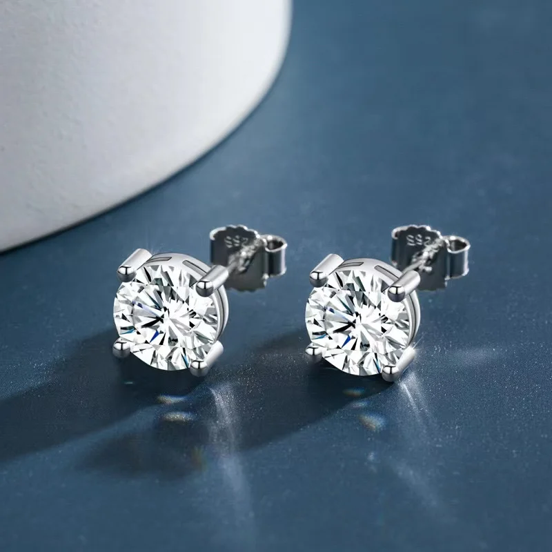 Pendientes de plata de ley S925 para mujer, aretes de moissanita de Color 2ct D VVS1, joyería de diamantes, 4 puntas, regalo