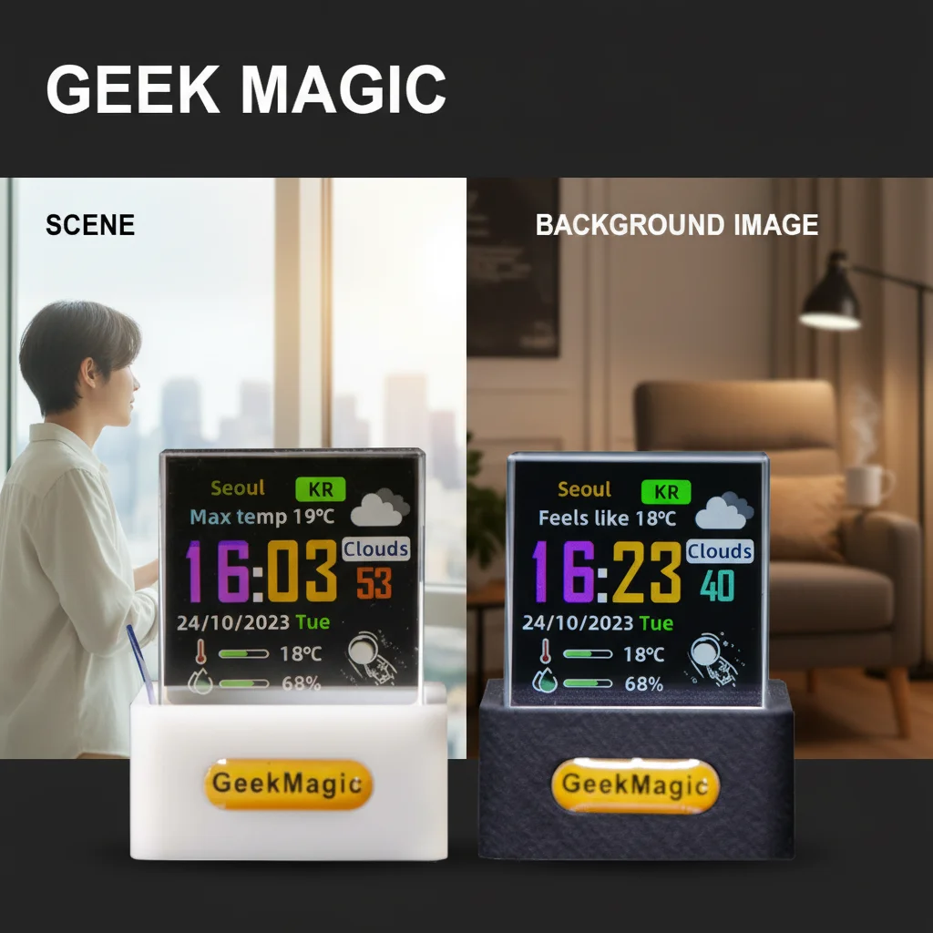 Smart Weather Clock Multifunctional WiFi Electronic with Transparent Glass Creative Gift Featuring GIF Animated Album