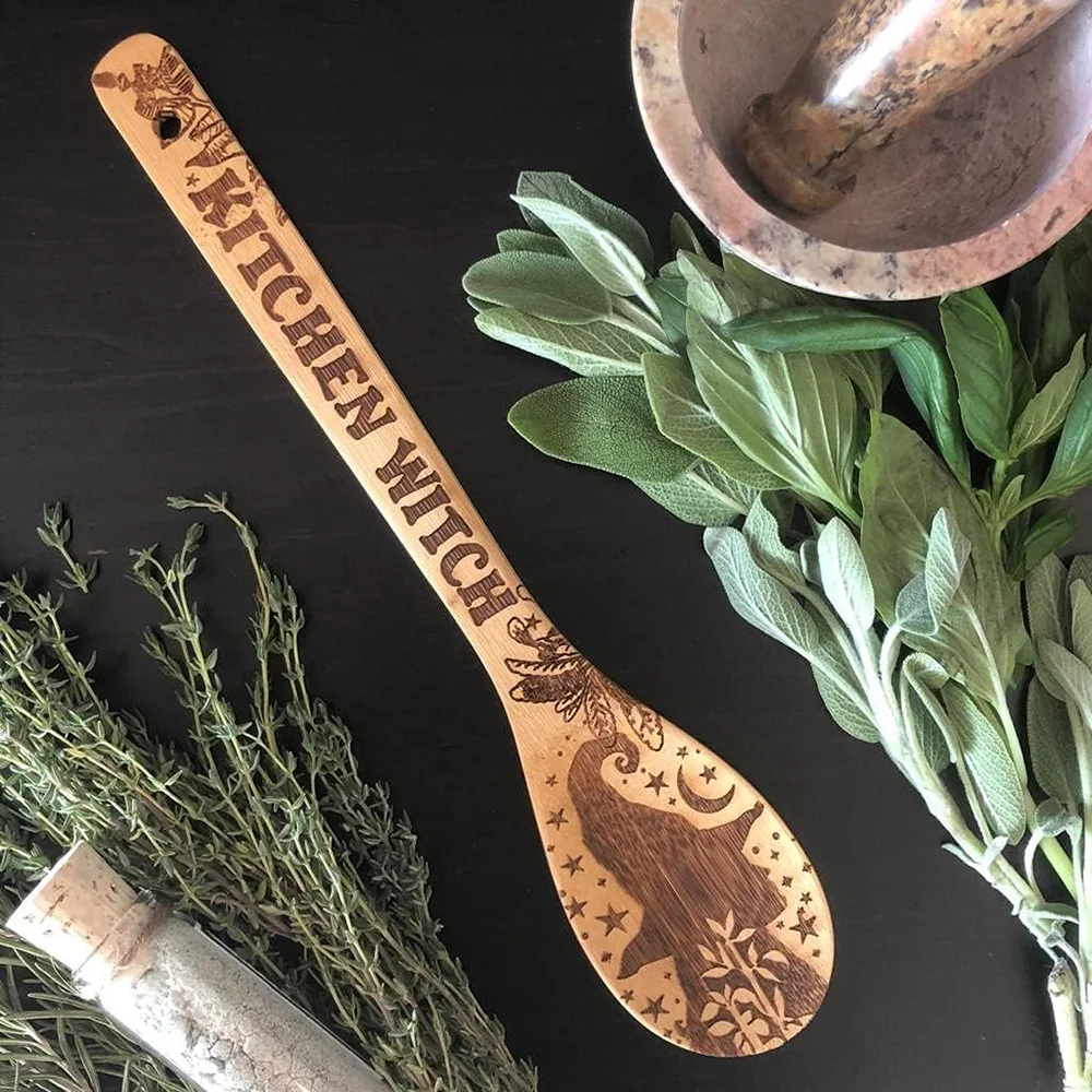 Witchy Decor Yule 대나무 나무 숟가락 대 - Kitchen Witch Baking 리뷰 및 가격