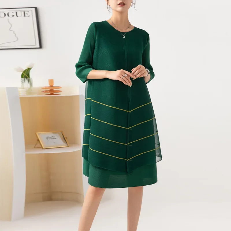 ALSEY Miyake Pleated Plus Size Dress for Women New 2024 Autumn New Loose Slim Casual Daily Wear Fashion Dresses for Female