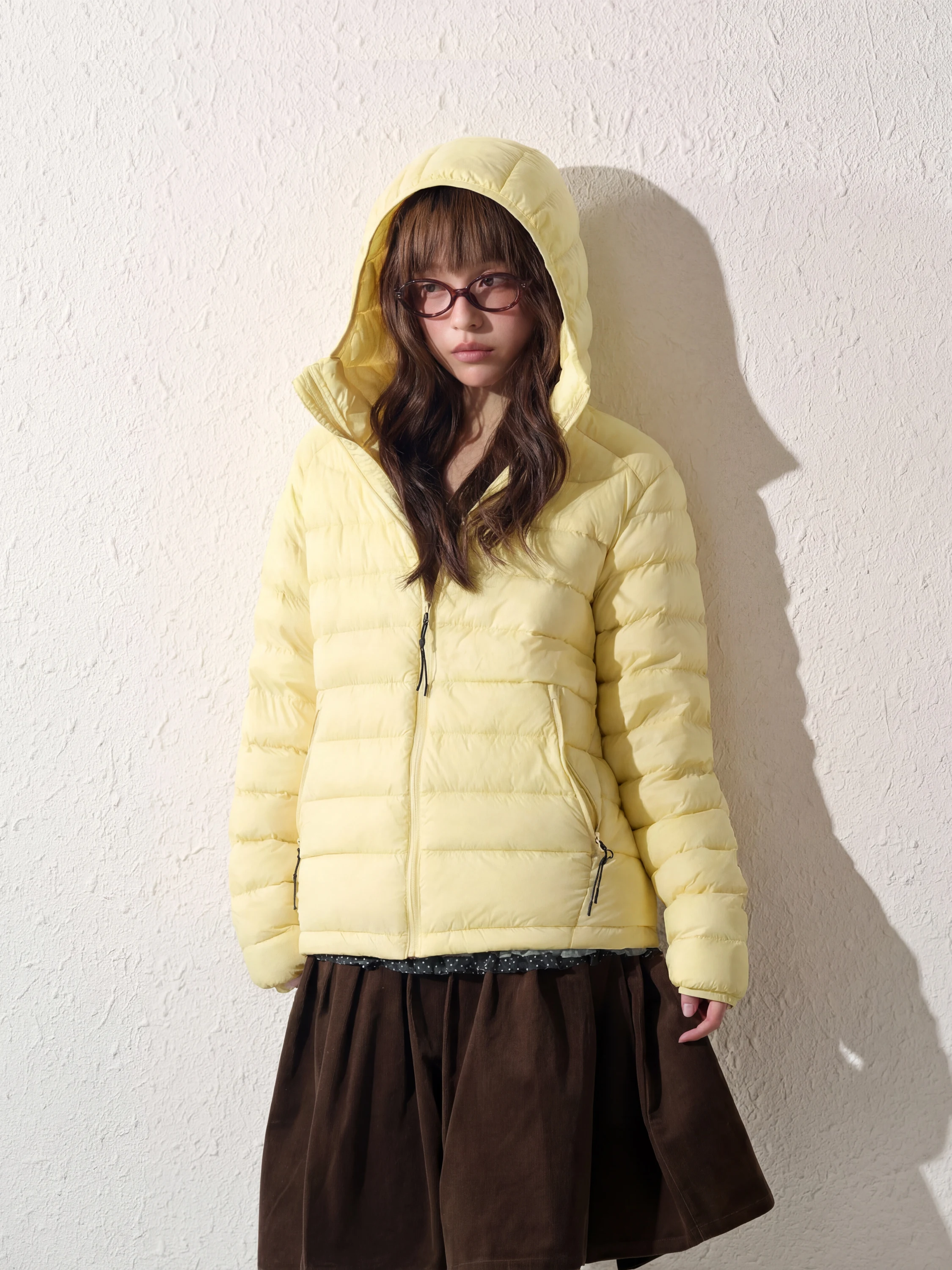 

Neotcg Slim Fit Lightweight Yellow Du down Jaet Women High Fill Power 90 White Du Feather Quilted Coat Hooded Outerwear