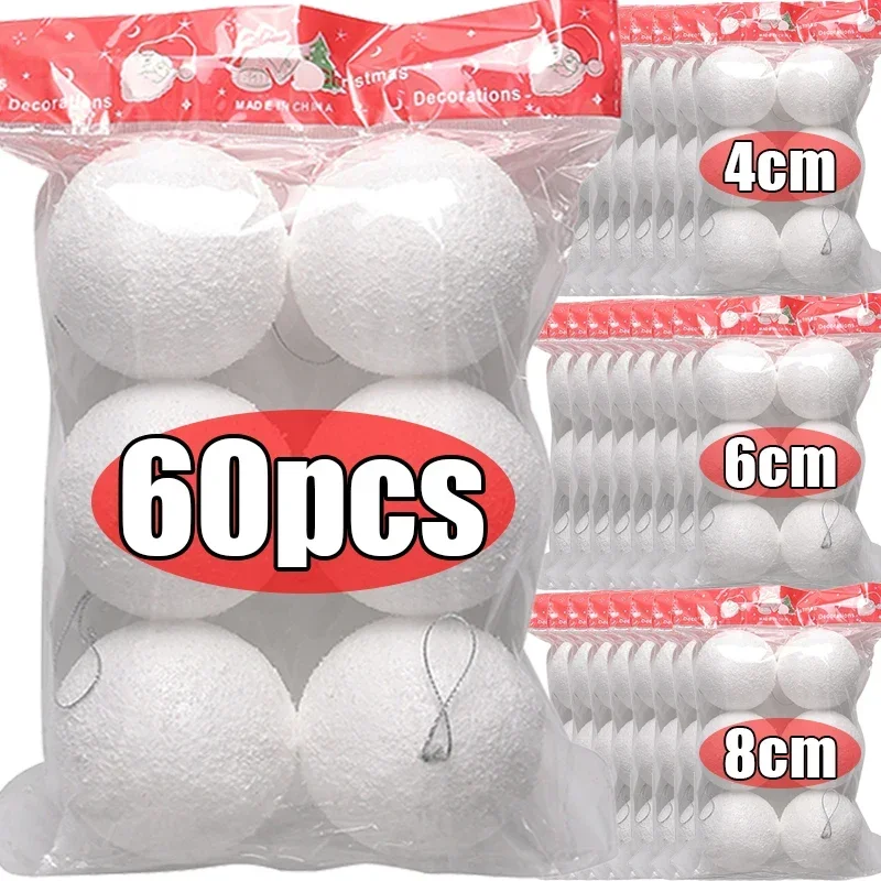 4/6/8cm White Foam Christmas Ball Snowballs for Xmas Tree Hanging Pendant Christmas Balls Ornaments New Year Party Home Decor