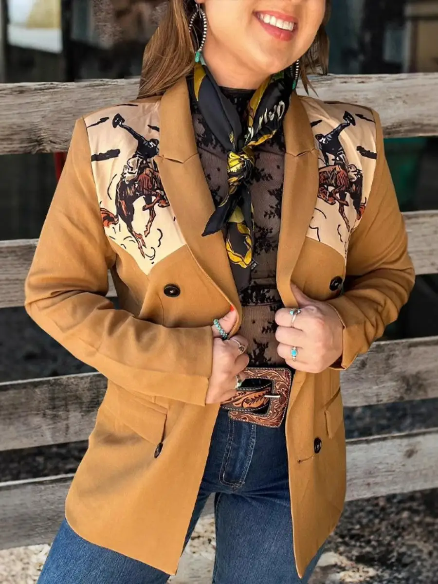 

Long Sve Digital Print ket Women's Faion European Sle Polyester Fabric Office Wear Autumn 2024 A72024