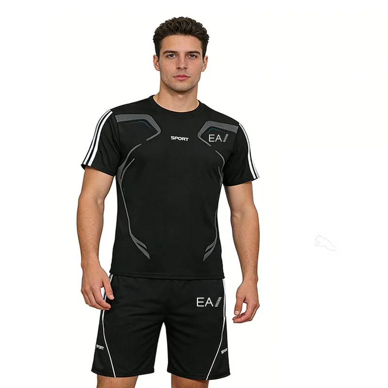 

Summer Popular Men's Mesh T-shirt + Shorts Suit Sports Print Casual Fashion Short-sleeved T-shirt Suit Men's Jogging Suit M-4XL