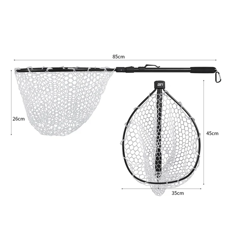 

New LEO Black Aluminum Fast Folding Manual Net Rubber Net Fly Fishing Fishing Net